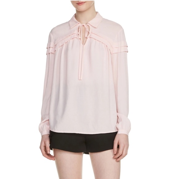 NWT MAJE PINK CREPE TIE NECK BLOUSE - 1 - Picture 4 of 15